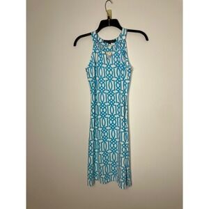 Barbara Erickson geometric pattern sleeveless midi dress high neck women's XS